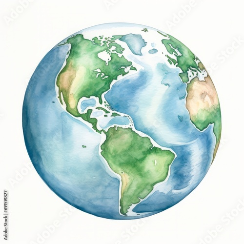 Watercolor illustration of a planet Earth isolated on white background. AI generative