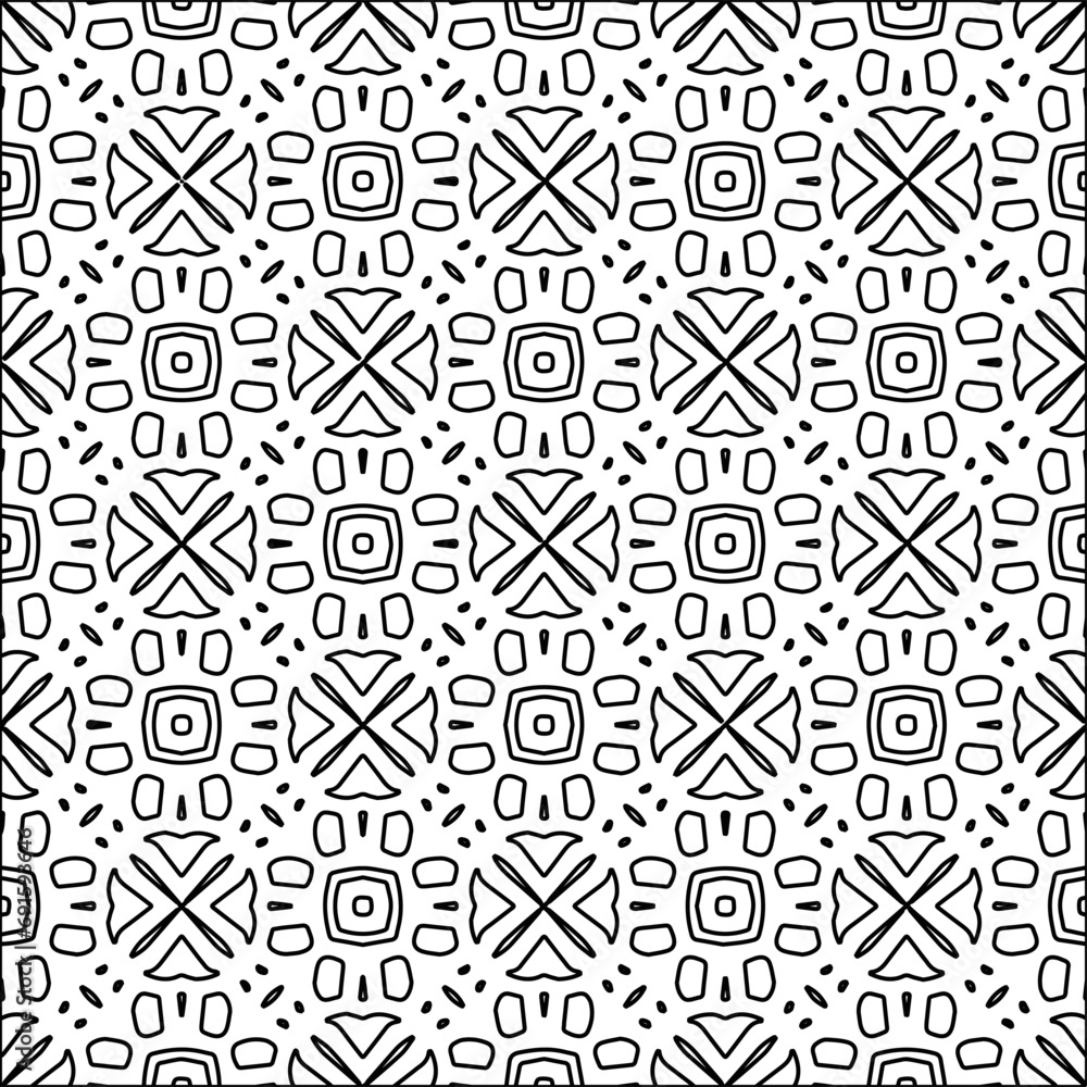 Figures from lines.Black pattern on white wallpaper for web page, textures, card, poster, fabric, textile. Abstract background.Repeating background image.White texture. Lines form shapes. Figures from lines.Black pattern on white wallpaper for web page, textures, card, poster, fabric, textile. Abstract background.Repeating background image.White texture. Lines form shapes.