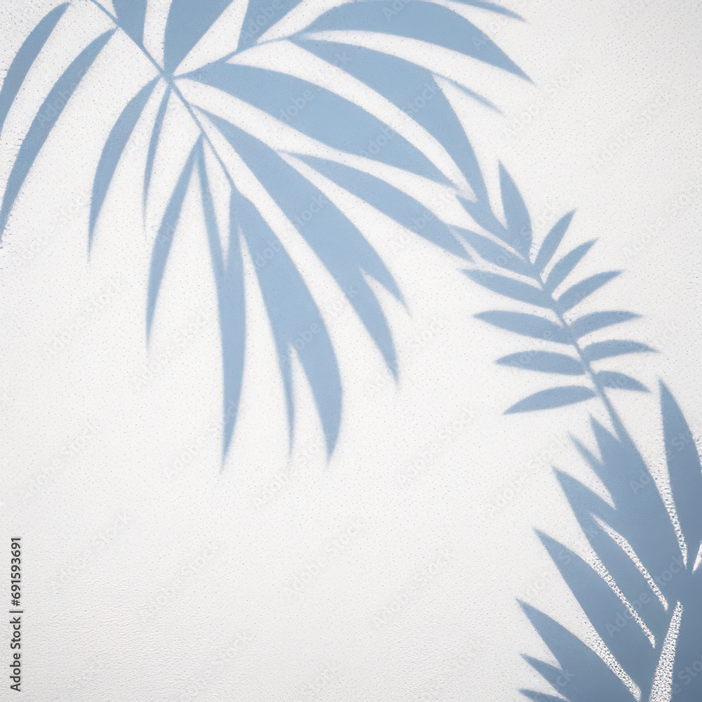 White gray grunge cement texture wall leaf plant shadow background.Summer tropical travel beach with minimal concept. Flat lay palm nature