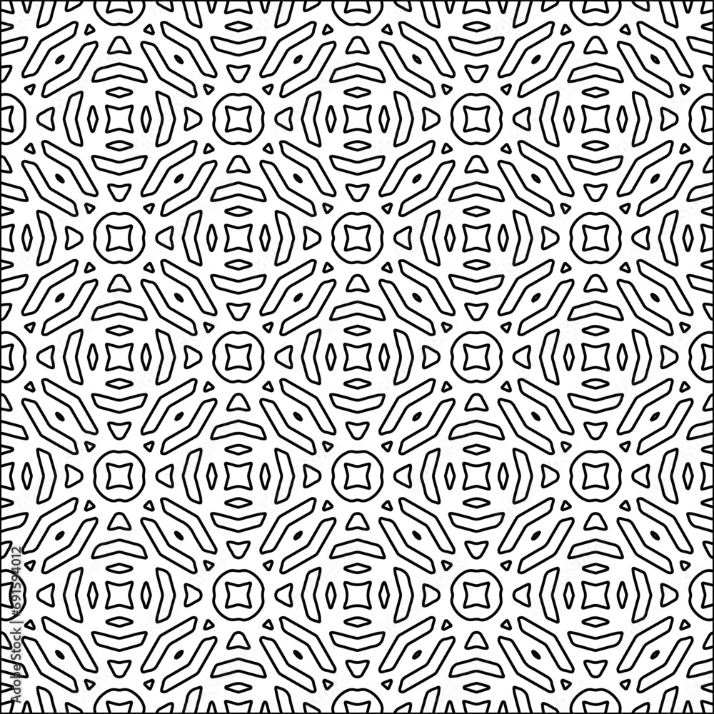 Figures from lines.Black pattern on white wallpaper for web page, textures, card, poster, fabric, textile. Abstract background.Repeating background image.White texture. Lines form shapes. Figures from lines.Black pattern on white wallpaper for web page, textures, card, poster, fabric, textile. Abstract background.Repeating background image.White texture. Lines form shapes.