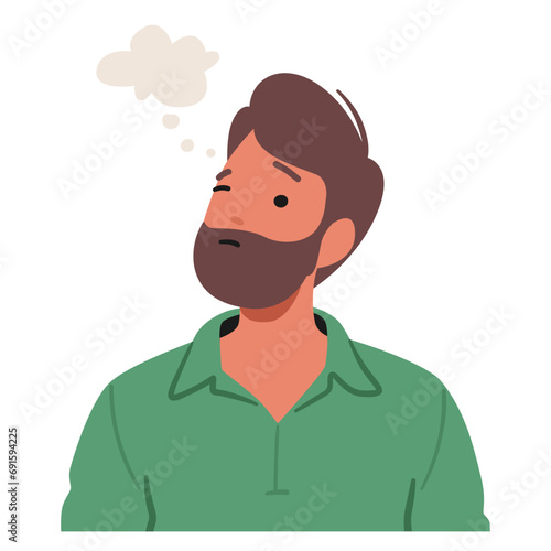Man With Pensive Gaze Reveals A Contemplation, With Furrowed Brows And Squint Eyes, Character Portraying Emotions
