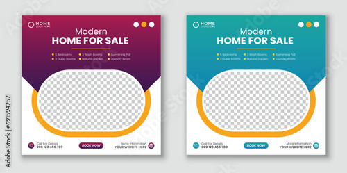 Real estate social media post or Home sale web banner template. photo