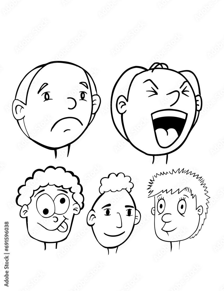 Cartoon Heads and Faces Vector Illustration Art Set Cartoon Heads and Faces Vector Illustration Art Set