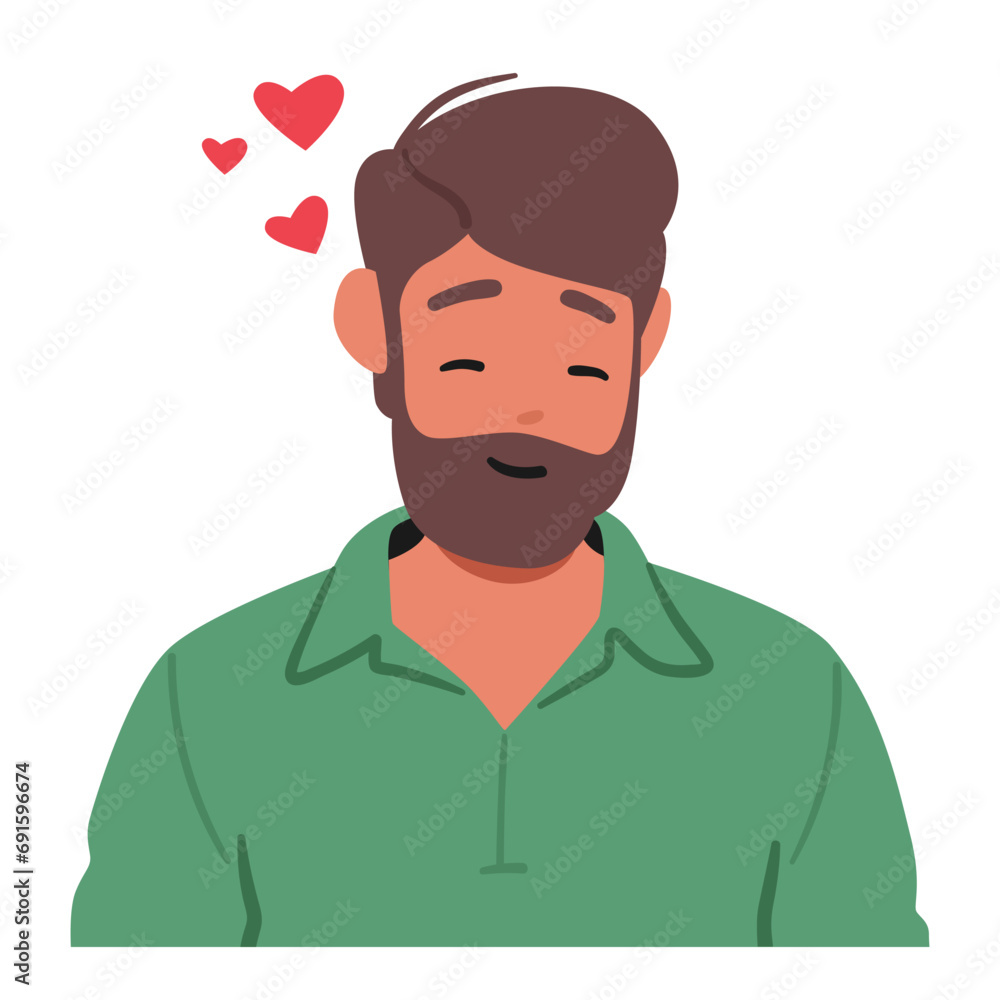 Man In Love Radiates Joy, His Eyes Sparkling With Affection, And A Gentle Smile Playing On His Lips, Vector Illustration Man In Love Radiates Joy, His Eyes Sparkling With Affection, And A Gentle Smile Playing On His Lips, Vector Illustration
