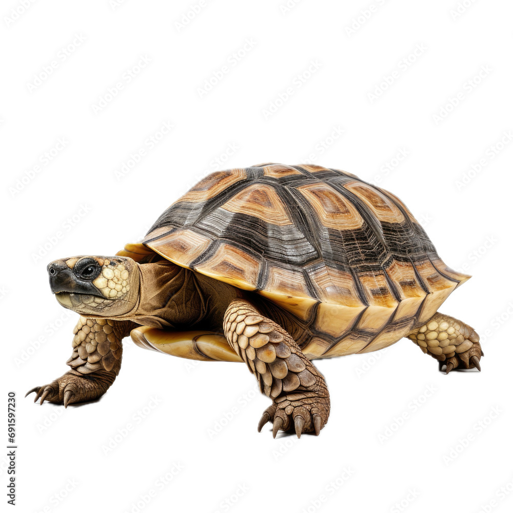 Fototapeta premium a Tortoise, 3/4 view, isolated and transparent PNG in a Nature-themed, photorealistic illustration. Generative ai