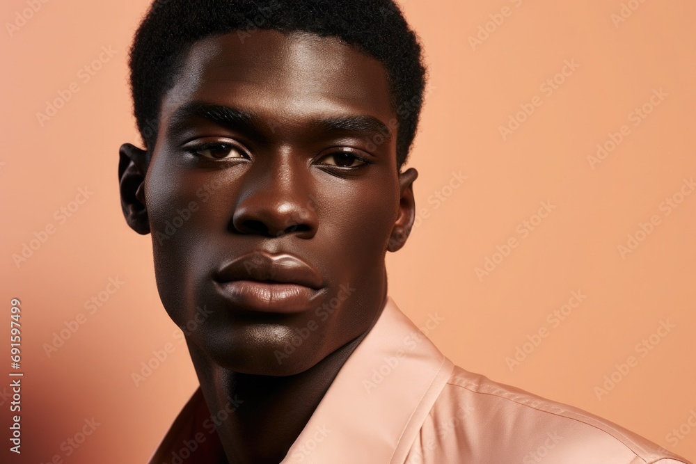African american male model wearing a soft pink jacket African american male model wearing a soft pink jacket