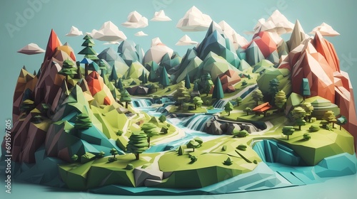 Fototapeta Naklejka Na Ścianę i Meble -  Abstract cartoon style 3d natural landscape render