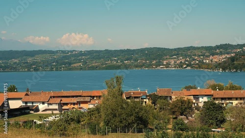 Lake Viverone. Beautiful view. The background is mountainous. photo