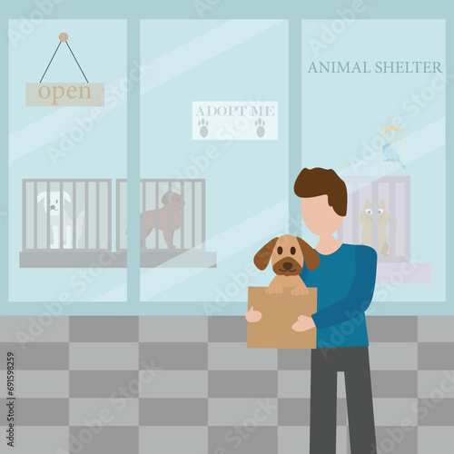 Human adopting pets and fostering. Pet adoption concept. flat vector illustration.