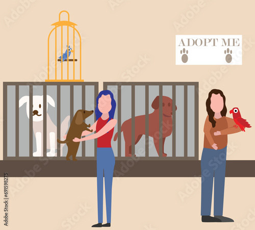 Human adopting pets and fostering. Pet adoption concept. flat vector illustration.