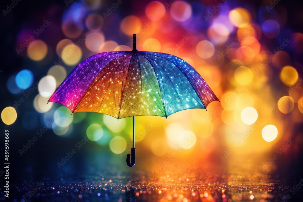 Rain On Rainbow Umbrella - Weather Concept