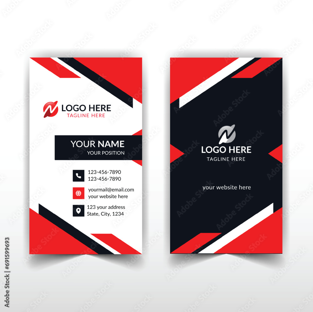 Modern And Simple Vertical Business Card Design.  template. clean, creative, style, flat, corporate, company. red and blue colors. Clean flat design. Vector illustration