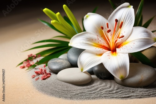 sand  lily and spa stones in zen garden