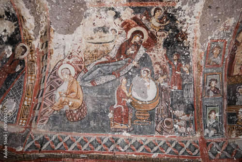 antient cave paintings church in Soğanlı Valley, Cappadocia, Turkey photo