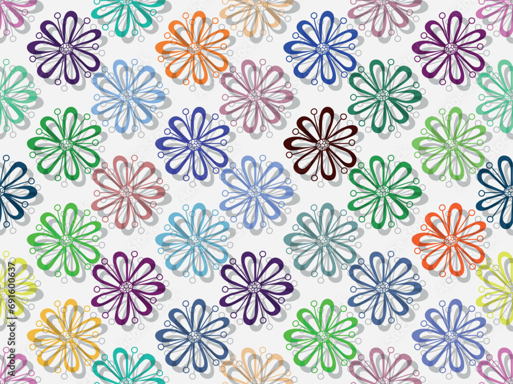 Vector seamless spring floral pattern with openwork colorful flowers on white