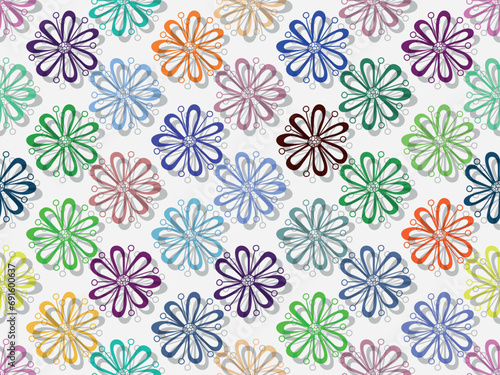 Vector seamless spring floral pattern with openwork colorful flowers on white