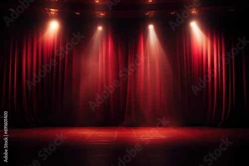 Theater Stage with Red Curtains and Spotlight