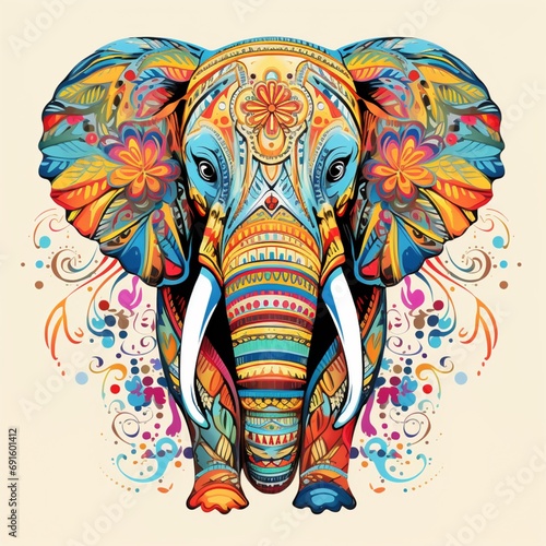 Generative AI Elephant animal face surrounded multicolor