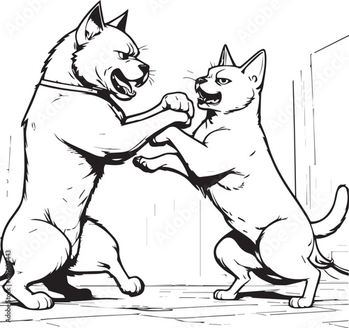 two dogs are fighting on the street. Aggressive dogs. Dog attack