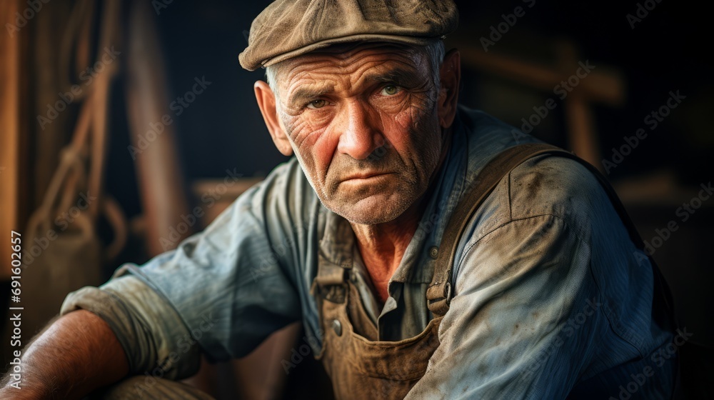 Male farmer looking tired after day of work on the field. Portrait of a farmer feeling exhausted from hard work in agriculture  