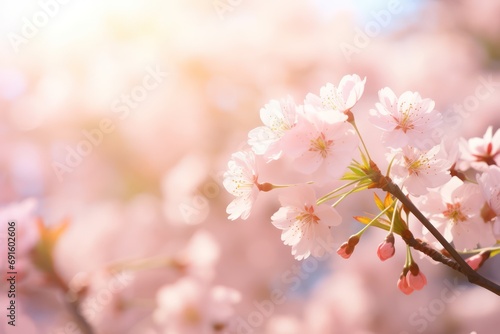 Spring Table - Blossoms In Sunny Garden With Abstract Defocused Lights © Celina