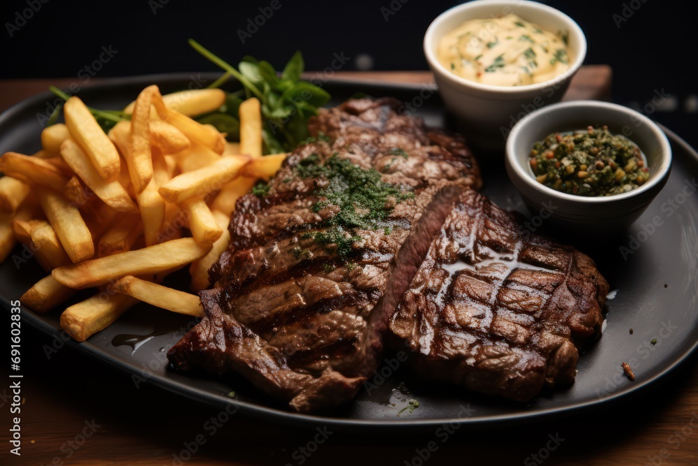 steak dish with a side of crispy fries