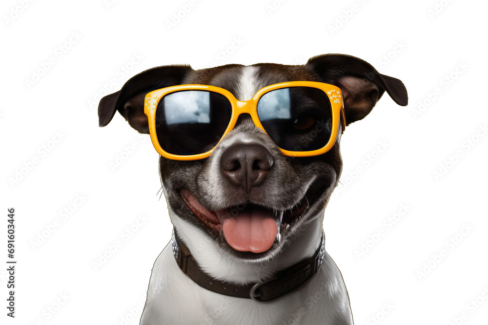 purebred student canino domestic space copy trendy goggles stylish pink studio happy concept white small sunglasses animal dog cute portrait humor pet smile background isolated funny sunglasses