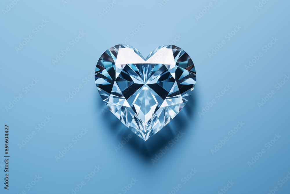 Fototapeta premium Heart shaped diamond on blue matt background