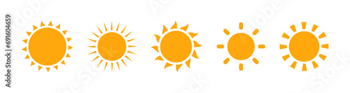 Collection of sun stars for use in as logo or weather icon. Vector flat design. Sun icons set