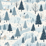 Seamless pattern of  winter landscape with forest