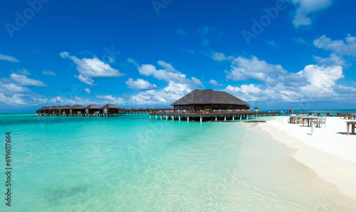 Beach and tropical sea. Tropical paradise landscape in Maldives