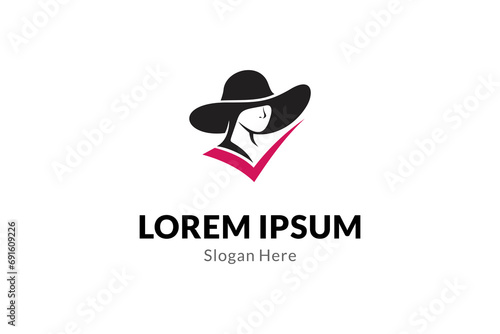 Beautiful ladies logo with hat in flat design
