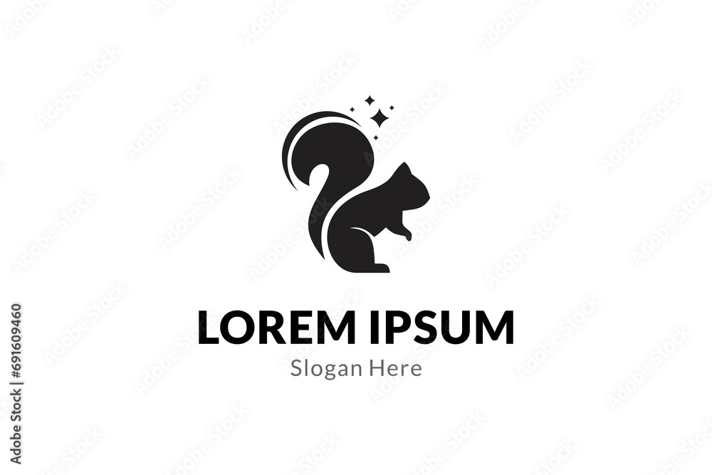 Squirrel logo with star decoration in flat design concept Squirrel logo with star decoration in flat design concept
