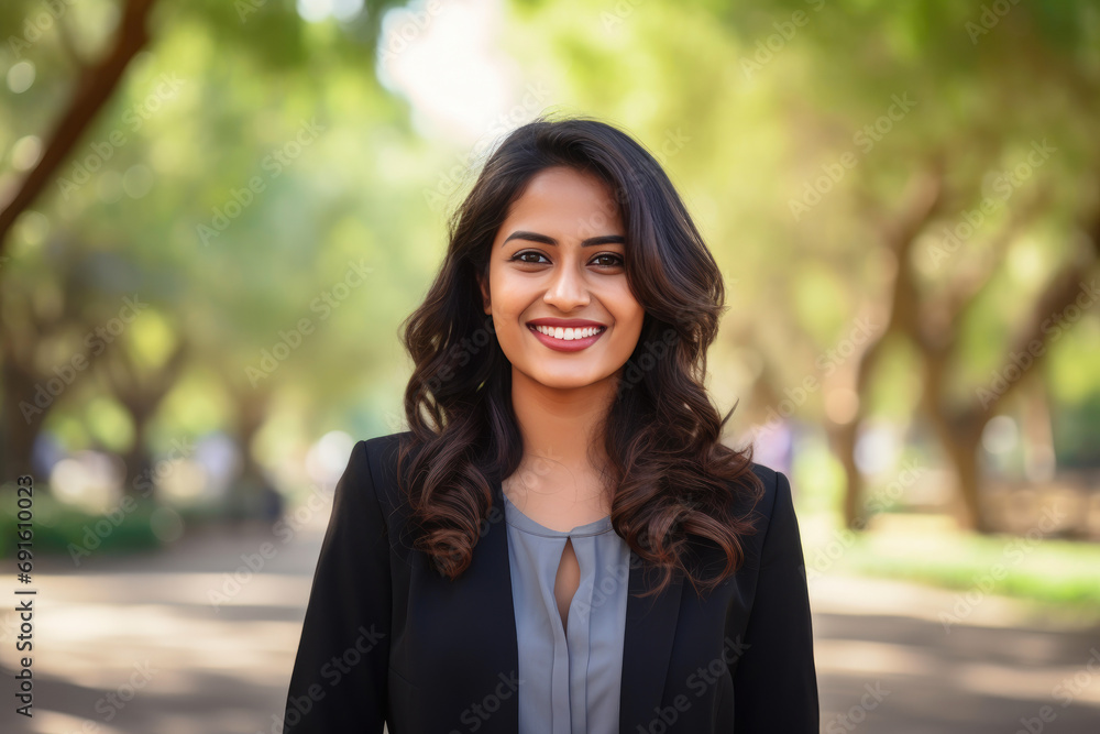 India's Professional Woman Amid Nature Blur India's Professional Woman Amid Nature Blur