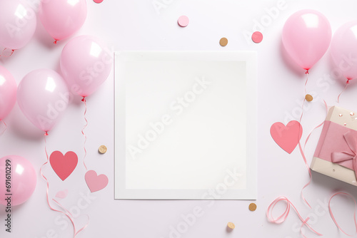 Valentines mockup for planning. Flat lay style. Copy space for text. Festive greeting card. Background top view.  © Anastasiia