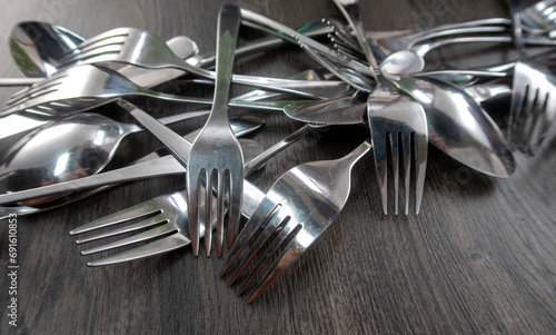 Set of cutlery on background, flat lay photo