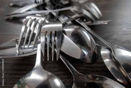 Set of cutlery on background  flat lay