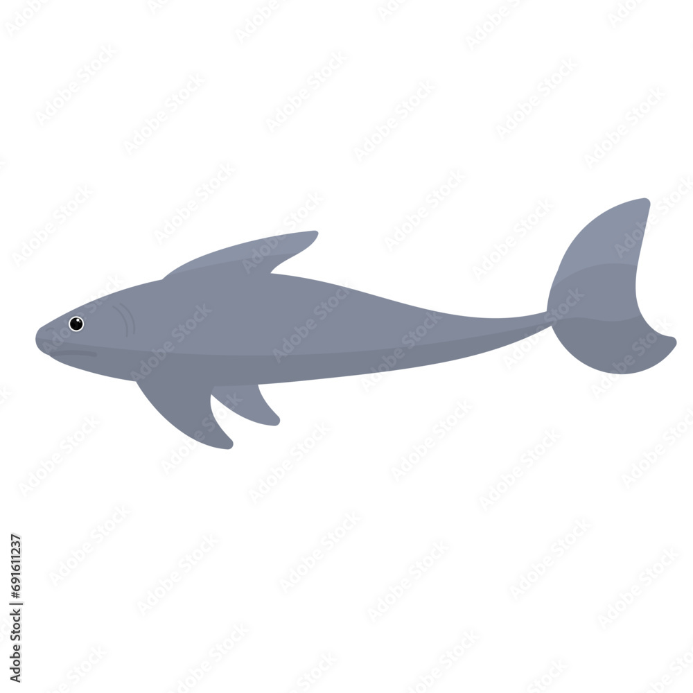 Obraz premium Big blue shark. Predatory marine inhabitants. Shark side view . Inhabitants of reefs and oceans. Dangerous fish for humans. Isolated on white background.