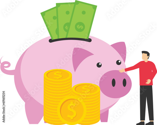 Investment illustration concept. money saving and deposit growth concept, investing money for self-development, health, and saving. Financial management. Vector

