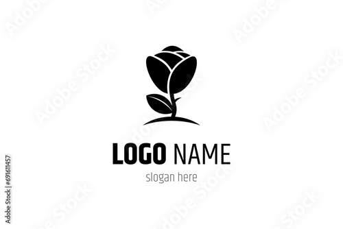 Bud flower logo with simple flat vector design concept