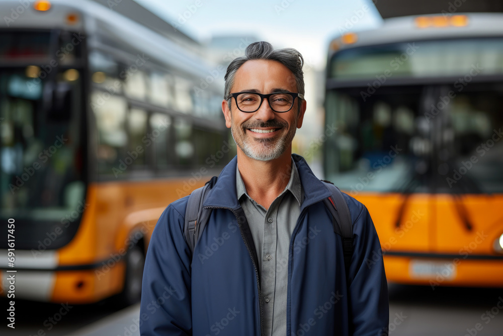 Smiling Bus Captain by the Coach Smiling Bus Captain by the Coach