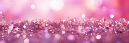 Blurred pink background with confetti and sparkles, bright colorful background, banner