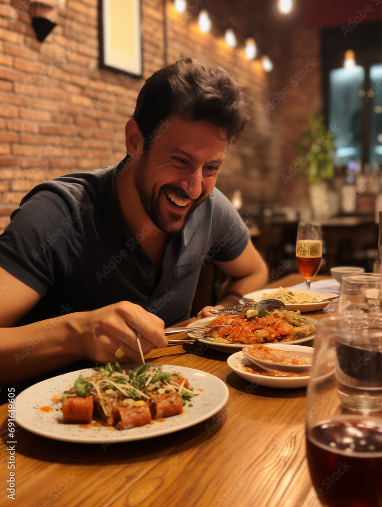 A Photo Of A Person's First Experience With A New Cultural Cuisine At An Authentic Restaurant A Photo Of A Person's First Experience With A New Cultural Cuisine At An Authentic Restaurant
