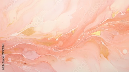 Abstract peach and gold marble marbled ink painted painting texture luxury background banner. Golden rose gold waves swirl gold painted splashes photo