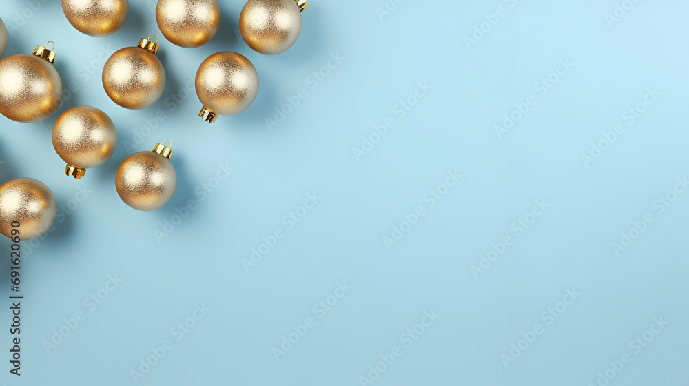 Golden Christmas balls on light blue background. Generated AI Golden Christmas balls on light blue background. Generated AI