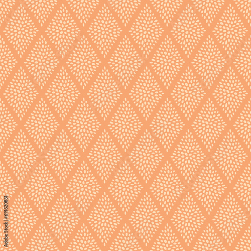 Seamless vector pattern with diamonds made out of fig seeds in yellow on an orange background. Modern abstract botanical design for fabric, wallpaper, digital scrapbooking.