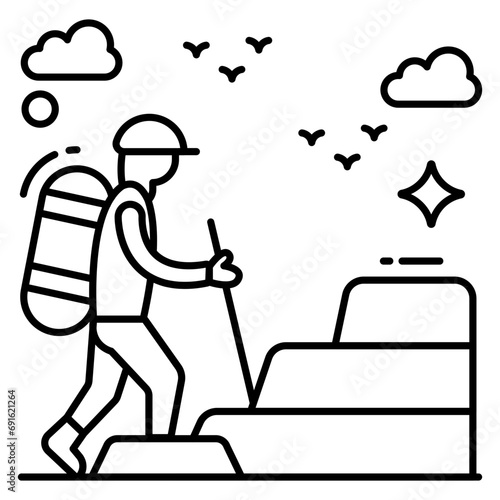 A vector design icon of hiker