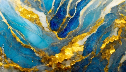 Marble ink colorful. Blue and gold marble pattern texture abstract background.