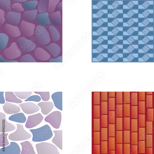 Paving slab icons set cartoon vector. Colorful street tile. Pavement floor brick