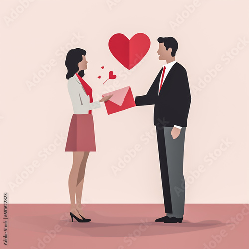 Obraz na płótnie Love's Gesture: Valentine's Day Artwork with a Man Gifting a Woman w salonie